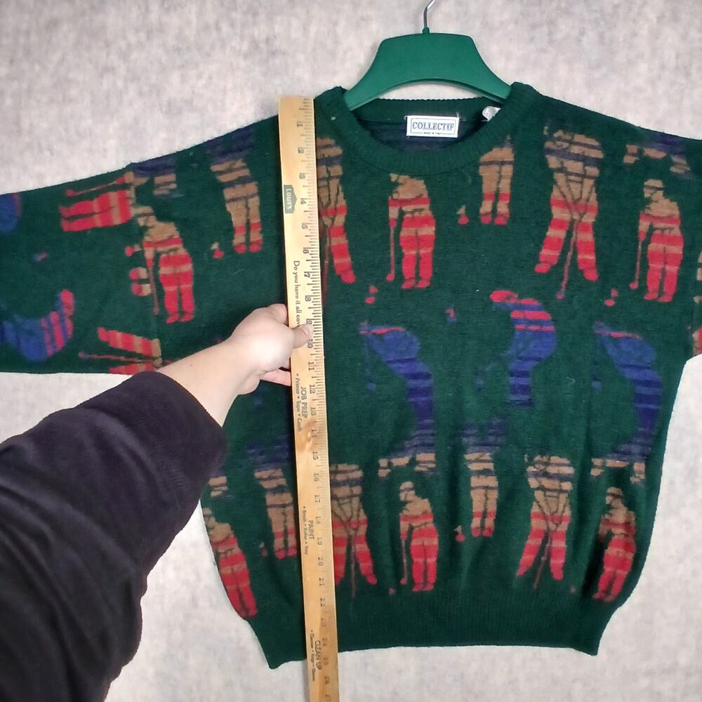 Vintage Collectif Italian Golf Wool Blend Sweater Green Medium Grandpacore Retro - Picture 10 of 10